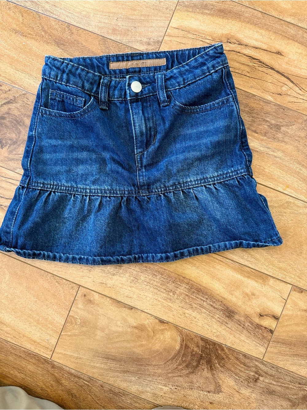 Denim Ruffle Hem Skirt - Dark Blue